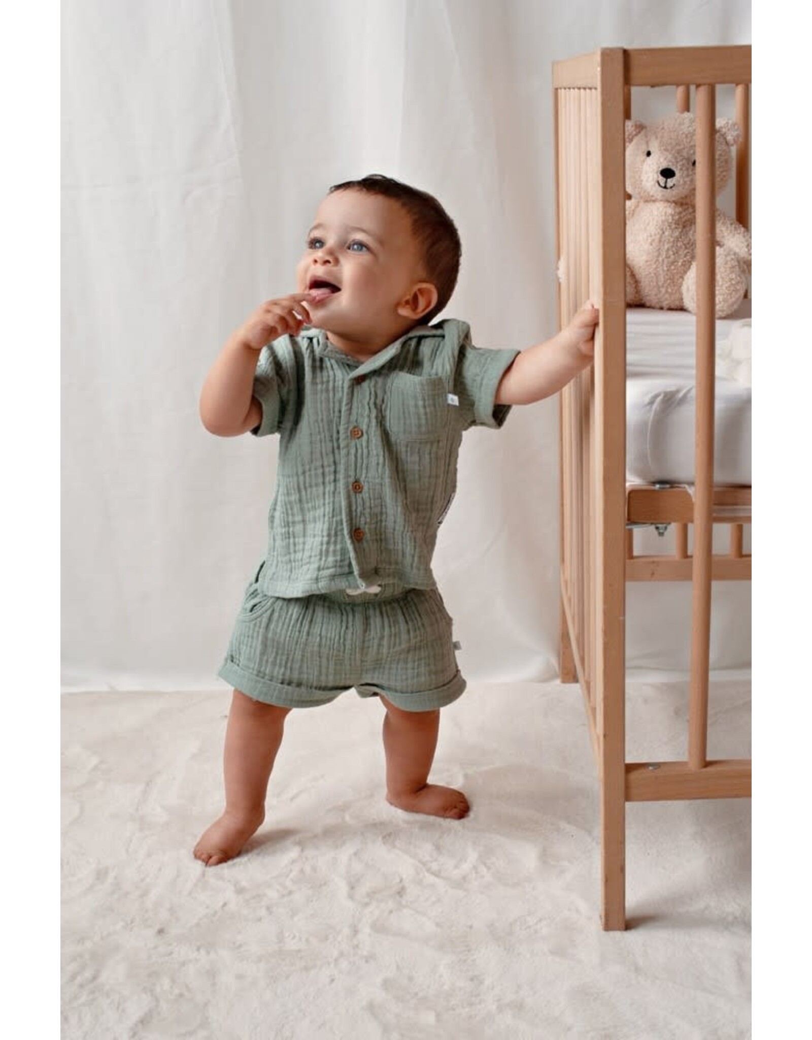 Feetje Short mousseline - Summer Woven Zeegroen