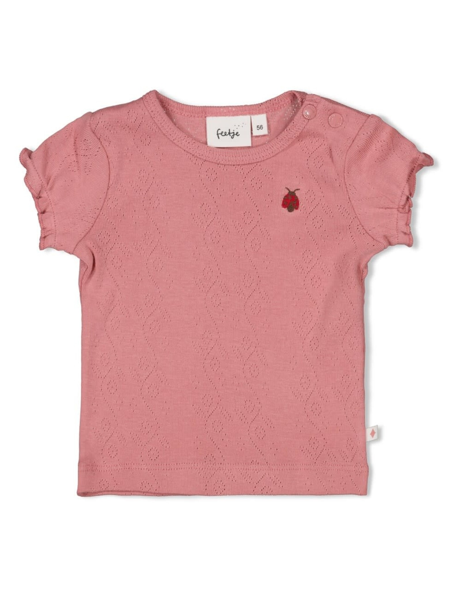 Feetje T-shirt ajour rib - Ladybug Roze