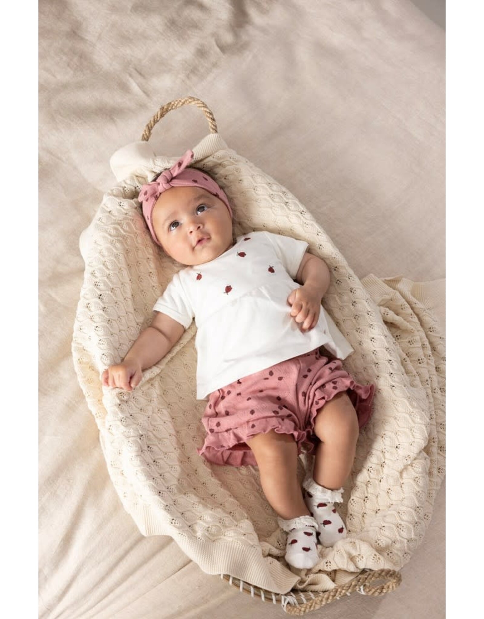 Feetje Short ajour rib AOP - Ladybug Roze