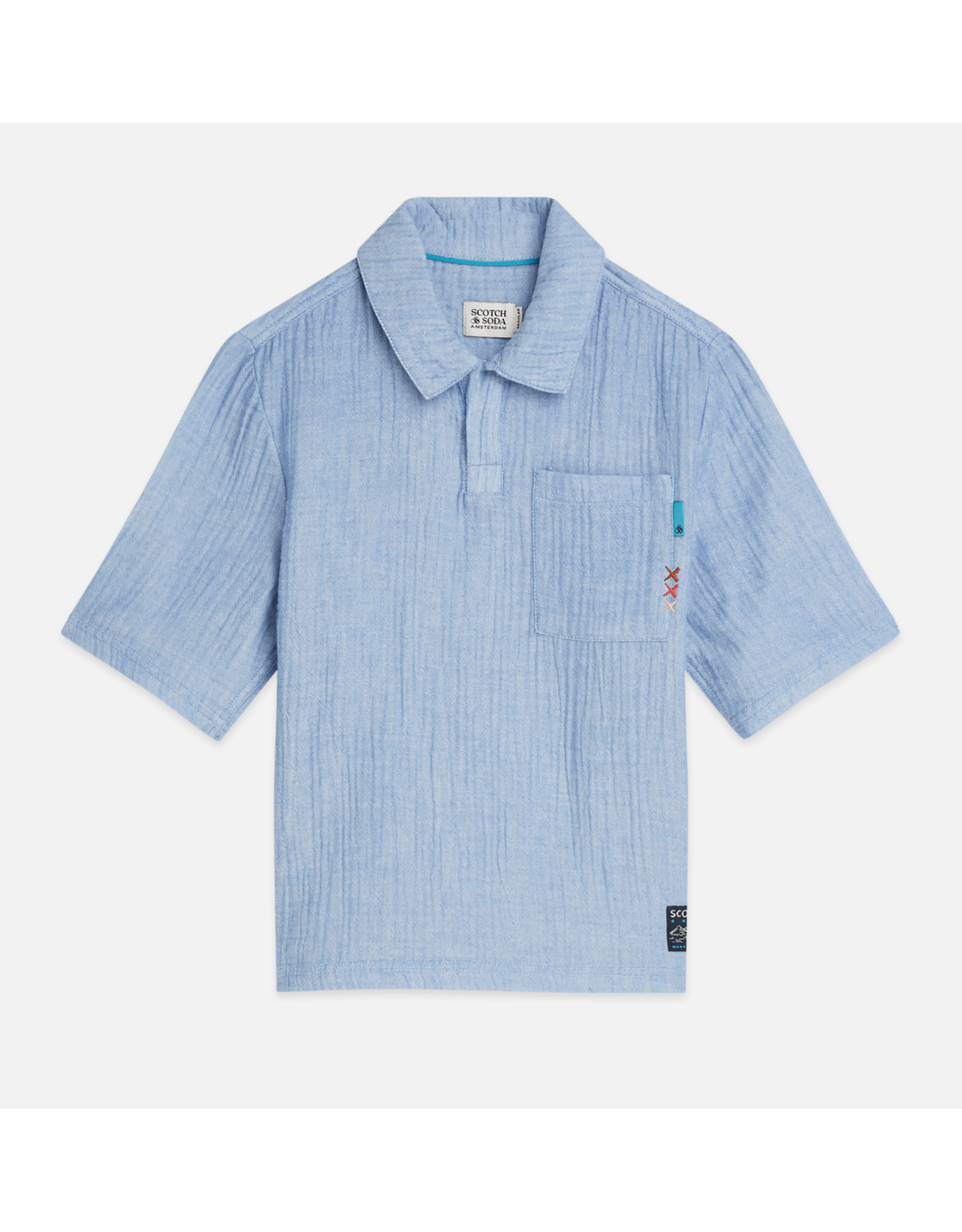 Scotch & Soda COTTON CHAMBRAY SHORTSLEEVE SHIRT CHAMBRAY BLUE