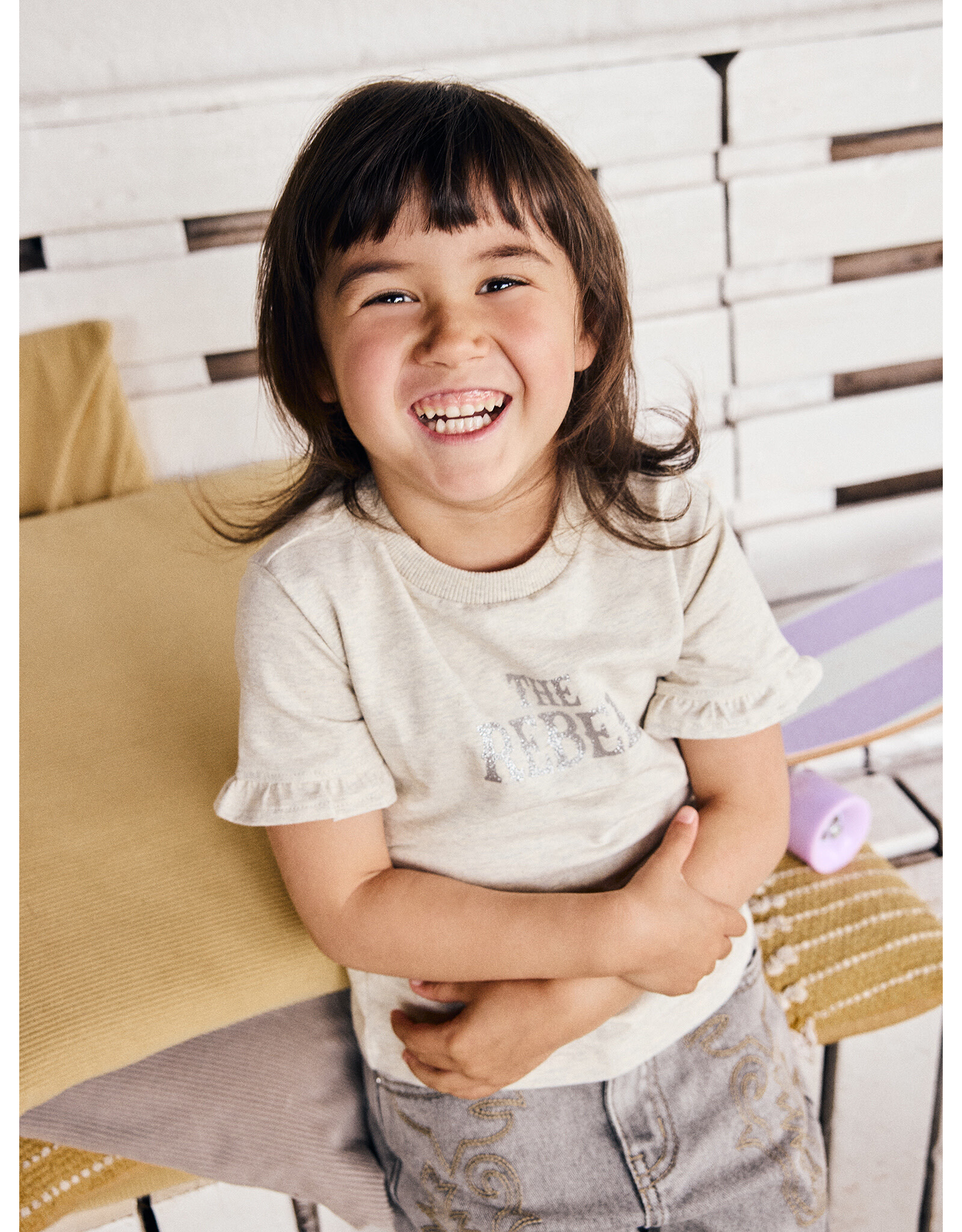 Daily7 T-shirt Rebel Print Creme Grey Melange