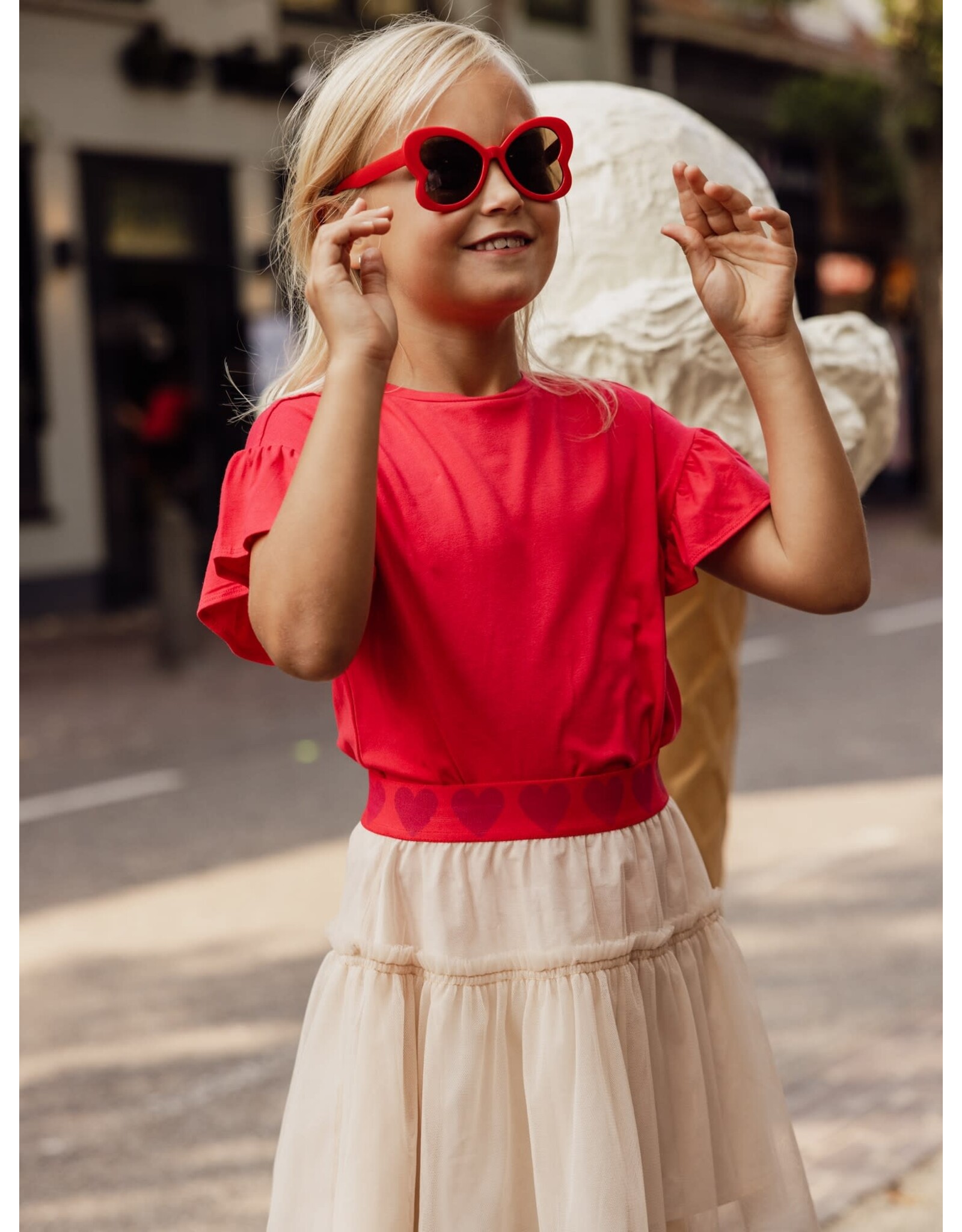 Little Looxs Little T-shirt SS ruffles poppy red s26