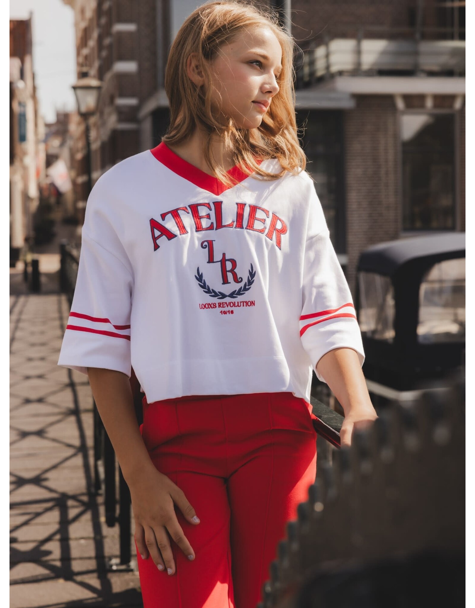 Looxs 10sixteen interlock  V neck T-shirt ivory s26