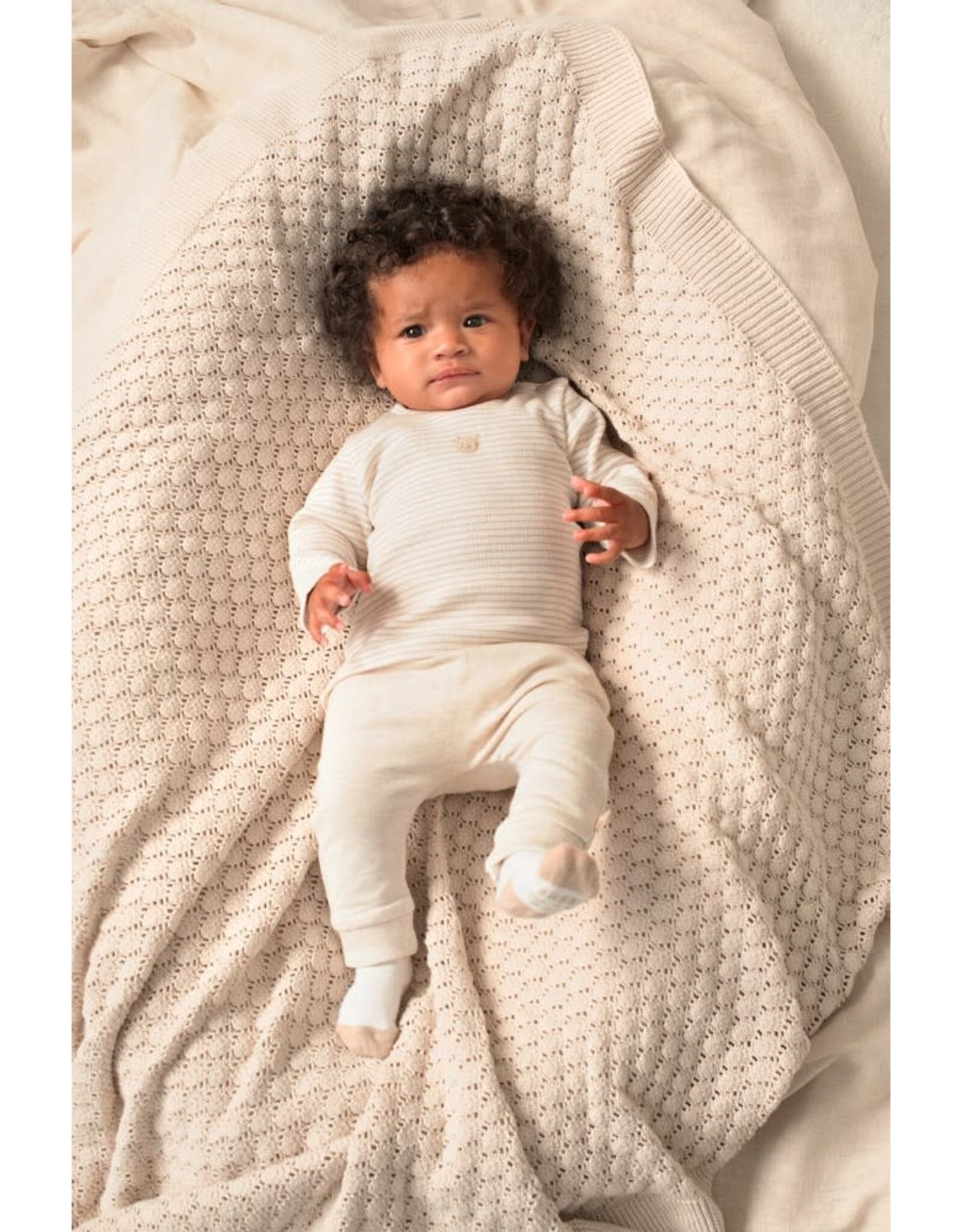 Feetje Longsleeve rib met streep - Honey Bear Zand