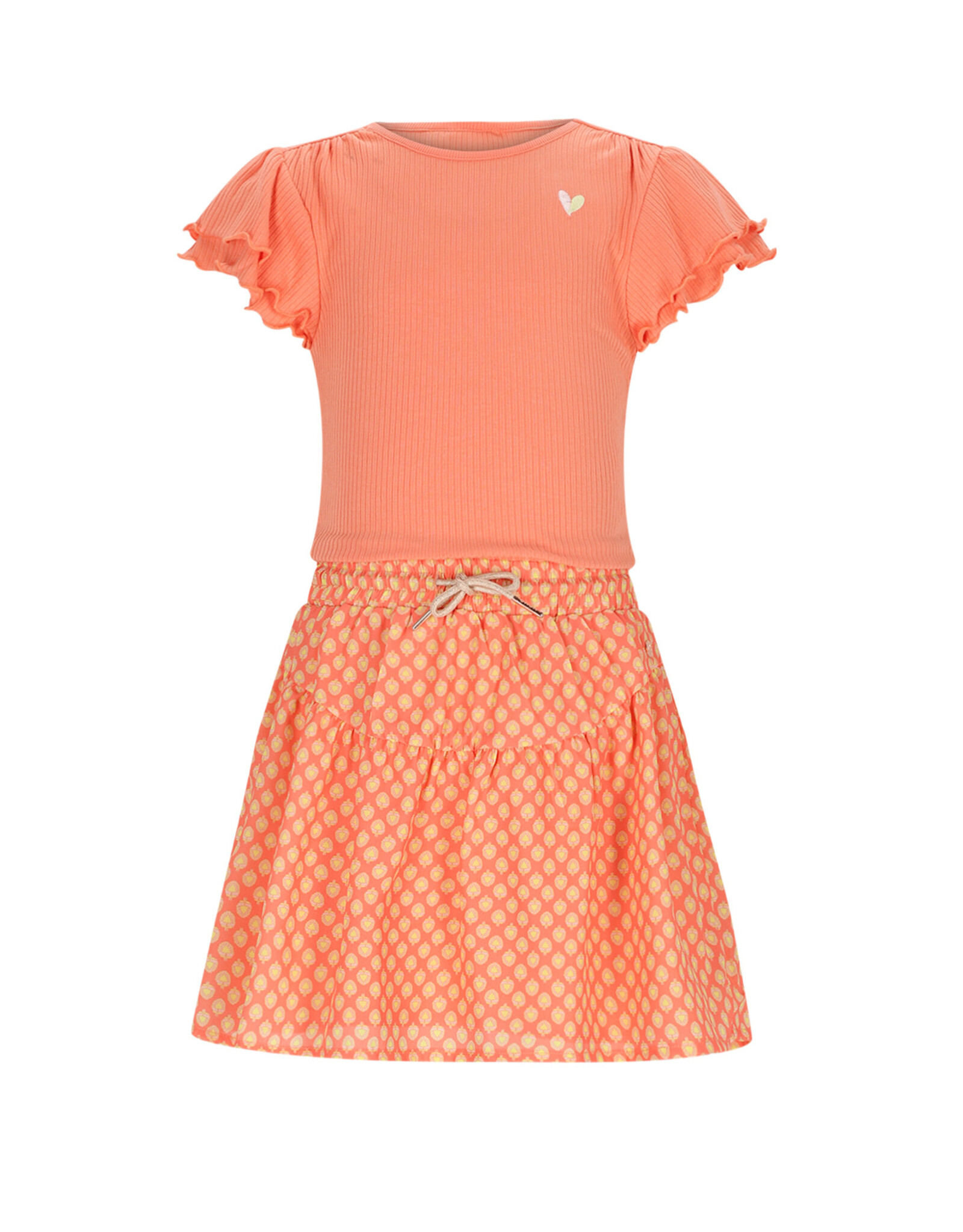 Nono Morly Combi dress with Batik AOP skirt Orange Coral