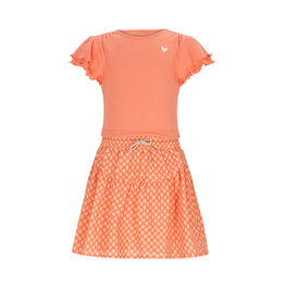 Nono Morly Combi dress with Batik AOP skirt Orange Coral