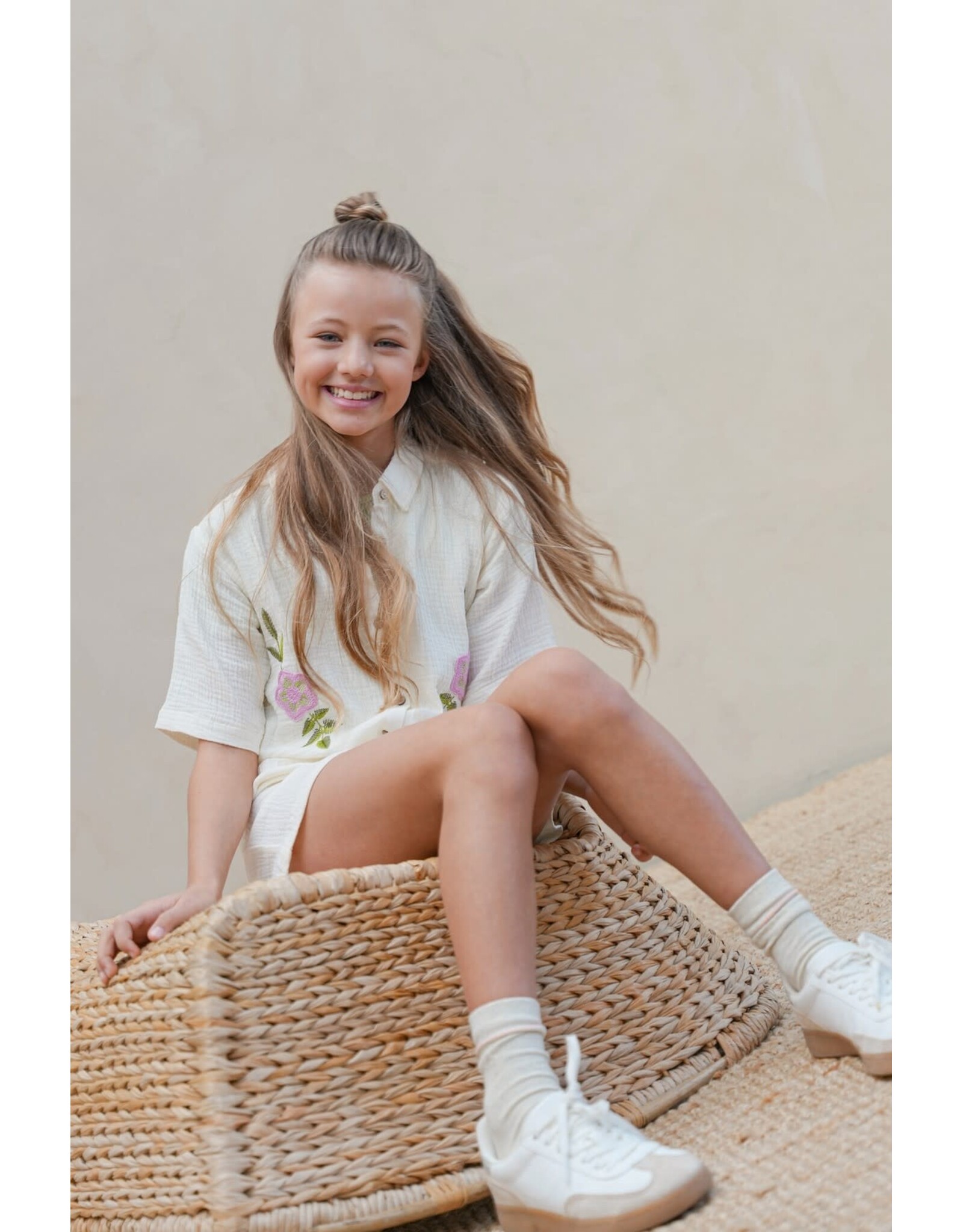 Like Flo Cecile Flo girls knotted oversized blouse Off white