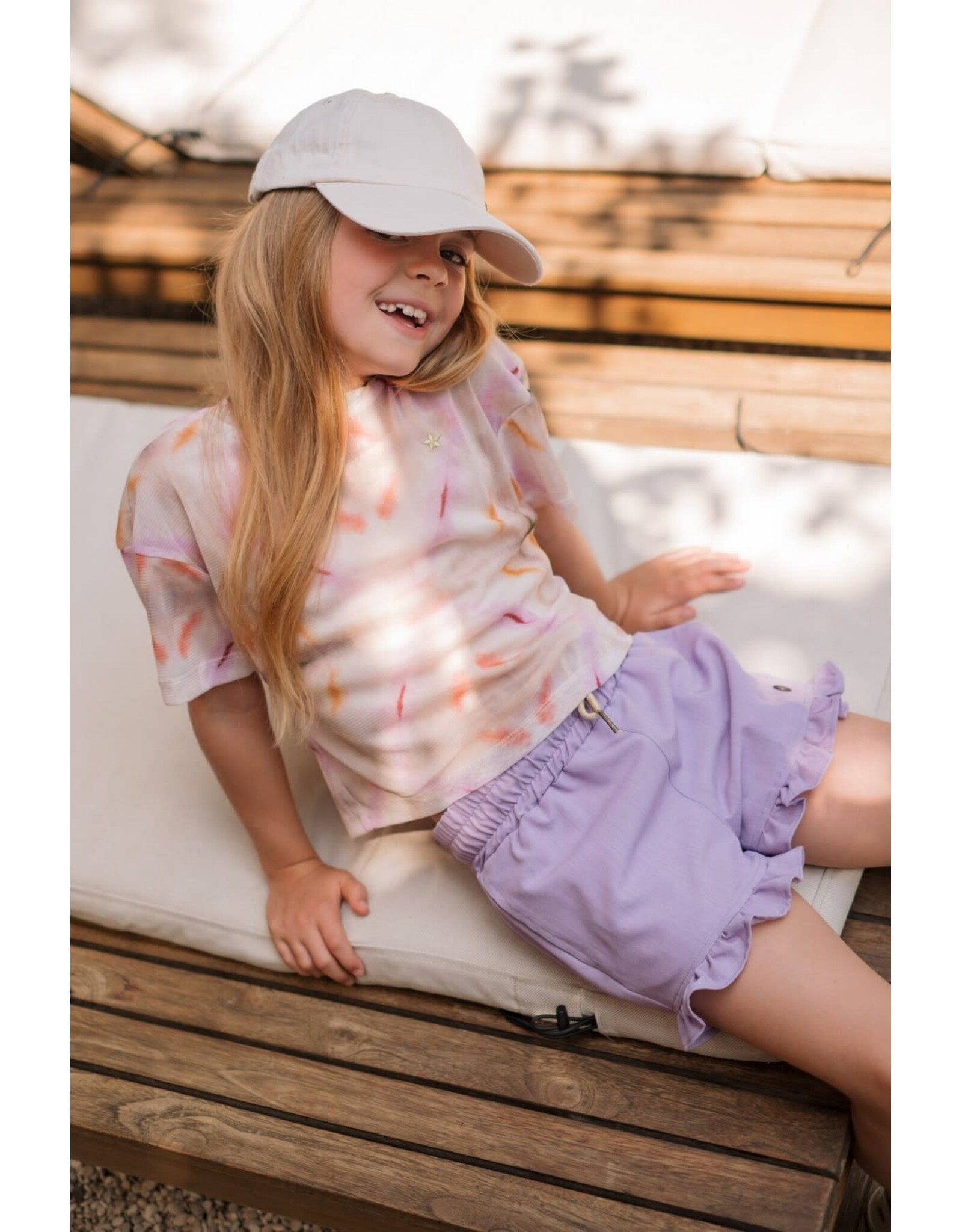 Like Flo Fiona Flo girls chambrey short with ruffle hem Lilac