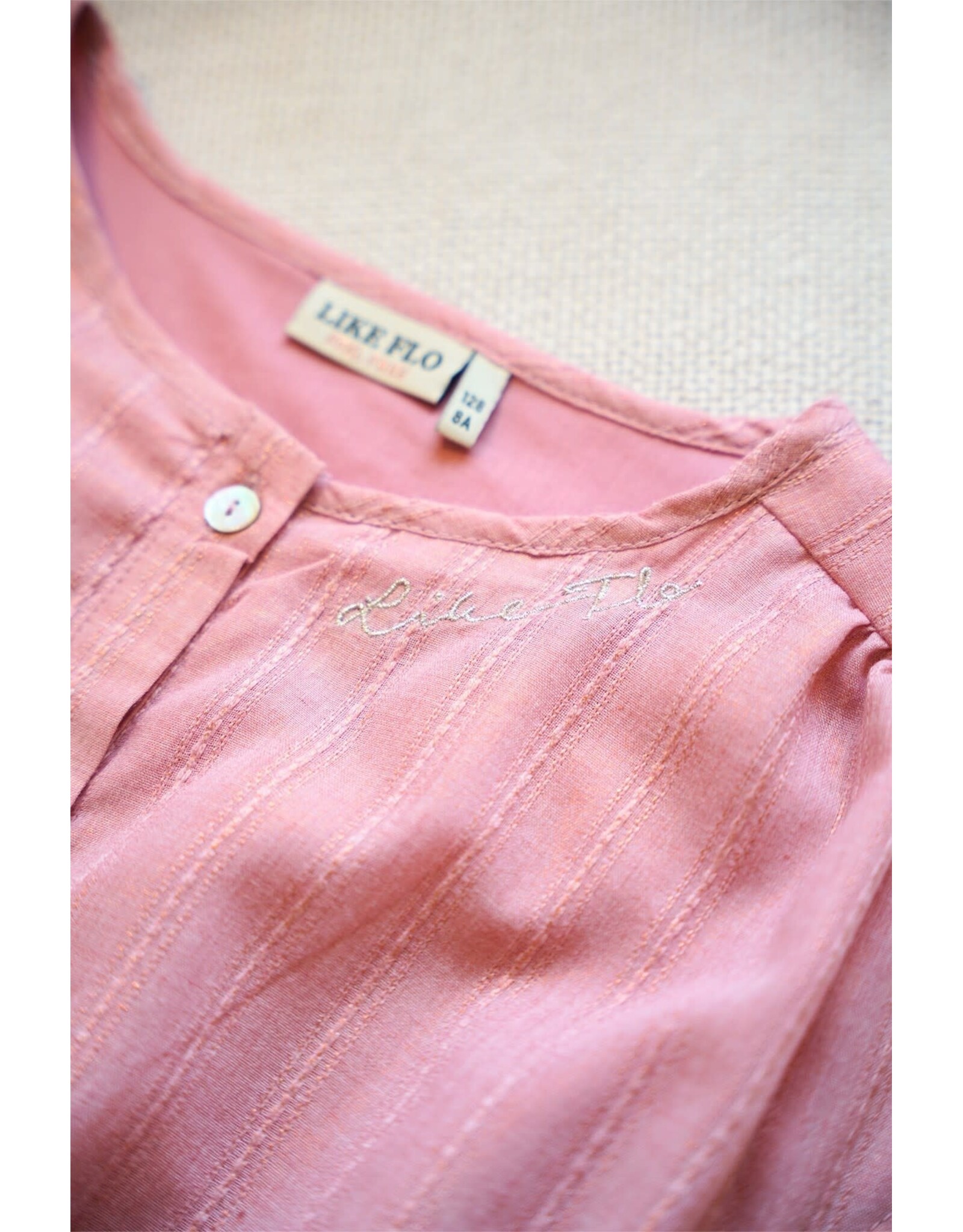 Like Flo Maika Flo girls glitter dress with knot and button closure at front Copper