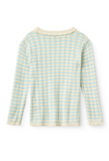 Copenhagen Colors KNITTED STRIPE POINTELLE LS BLOUSE DUSTY BLUE COMB.