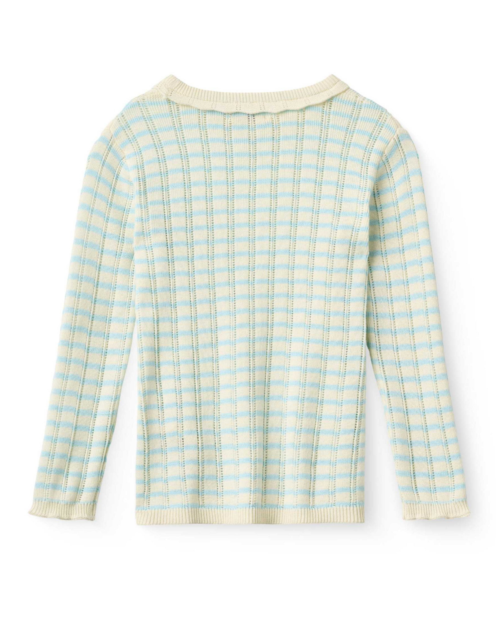 Copenhagen Colors KNITTED STRIPE POINTELLE LS BLOUSE DUSTY BLUE COMB.