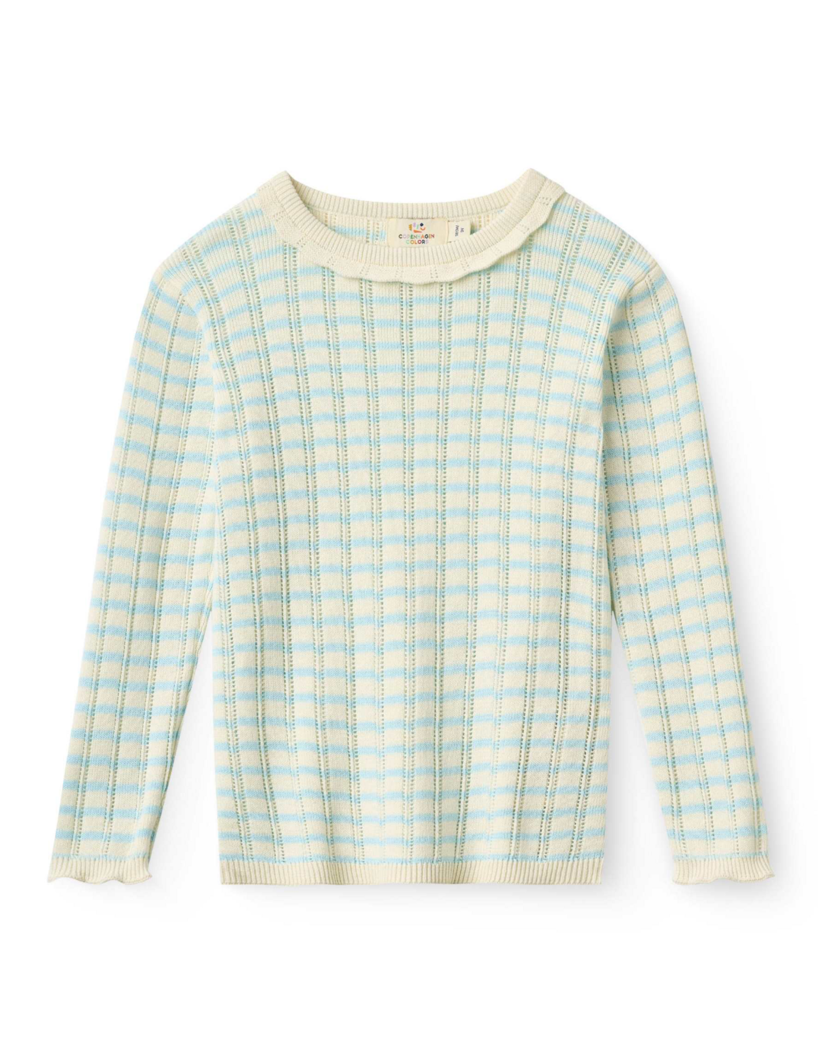 Copenhagen Colors KNITTED STRIPE POINTELLE LS BLOUSE DUSTY BLUE COMB.
