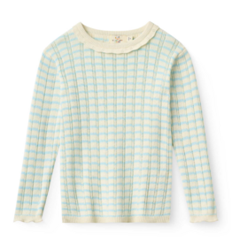 Copenhagen Colors KNITTED STRIPE POINTELLE LS BLOUSE DUSTY BLUE COMB.