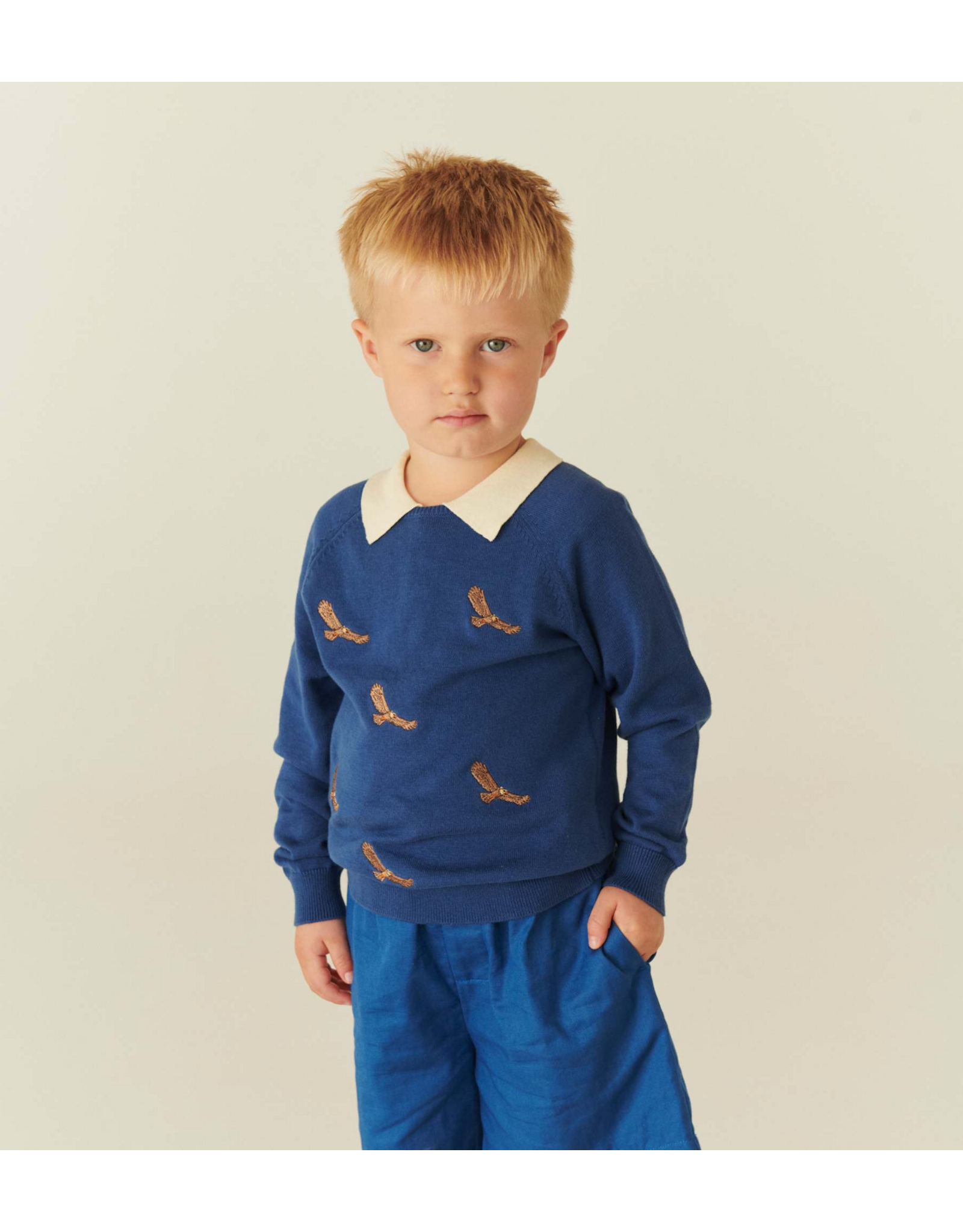 Copenhagen Colors PULL OVER W. EMBROIDERY SHARP BLUE COMB.