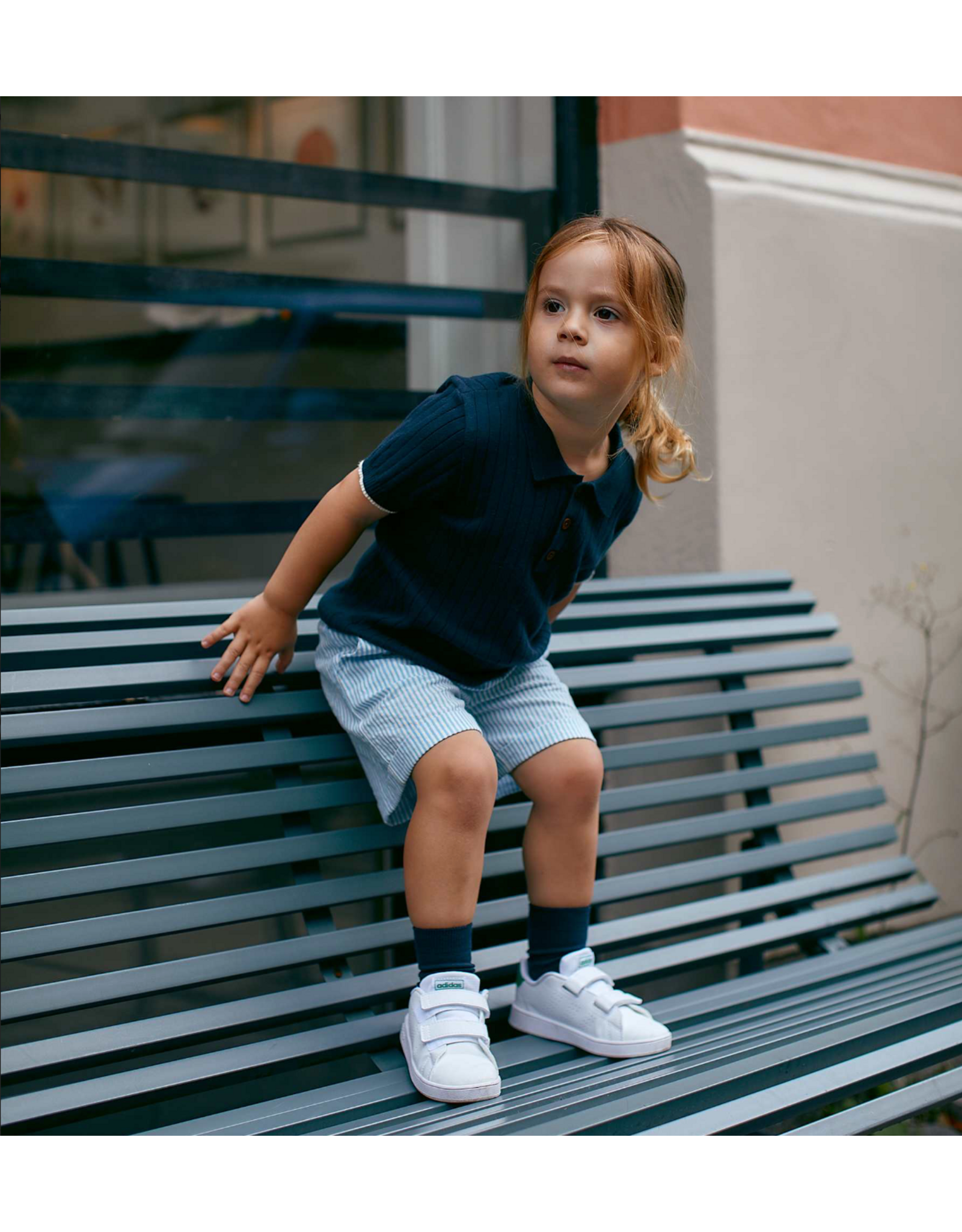 Copenhagen Colors RIB KNITTED POLO SHARP BLUE/CREAM COMB.