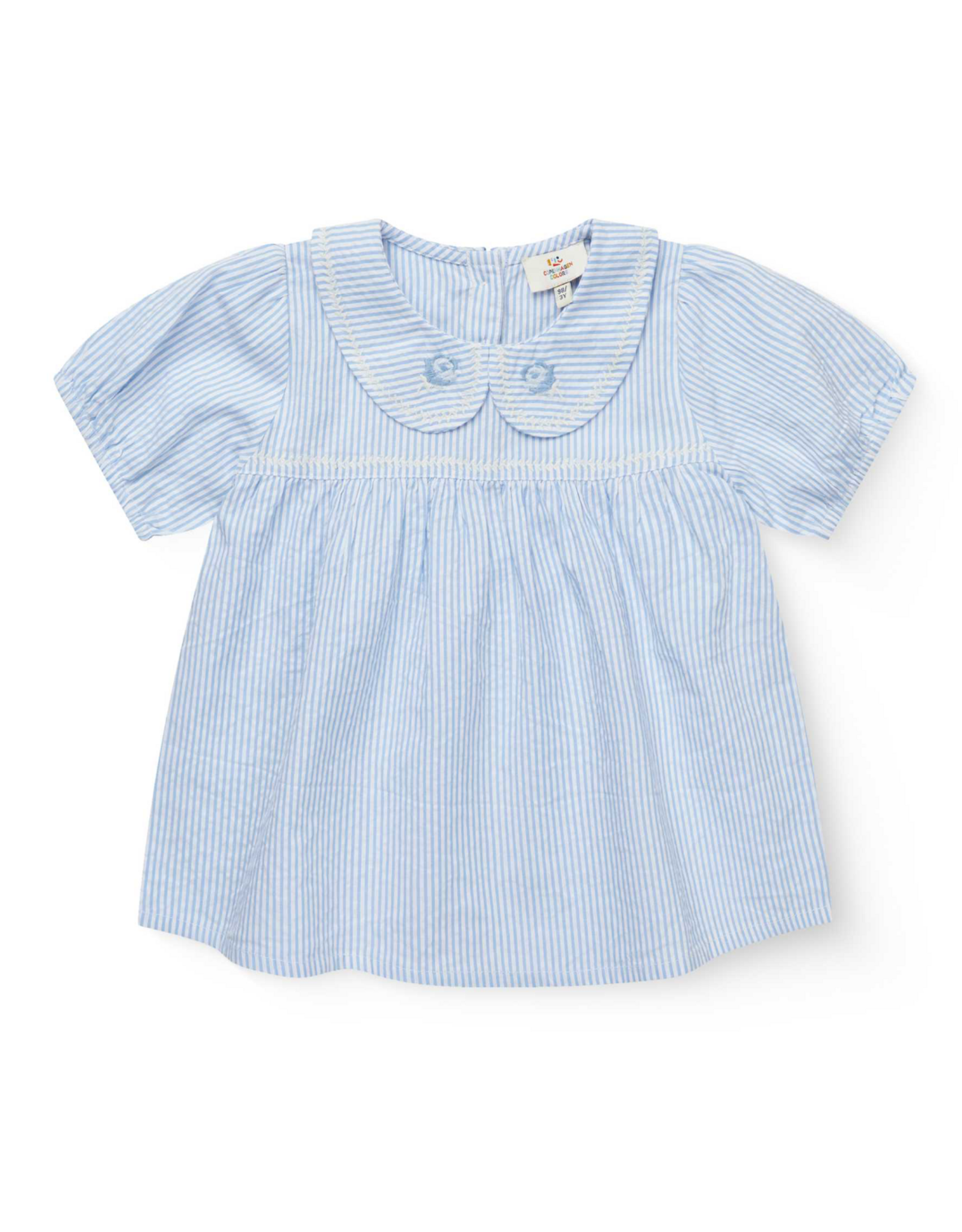 Copenhagen Colors SEERSUCKER BLOUSE W. COLLAR SKY BLUE W CREAM STRIPE