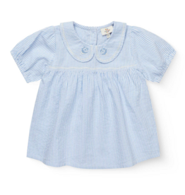 Copenhagen Colors SEERSUCKER BLOUSE W. COLLAR SKY BLUE W CREAM STRIPE