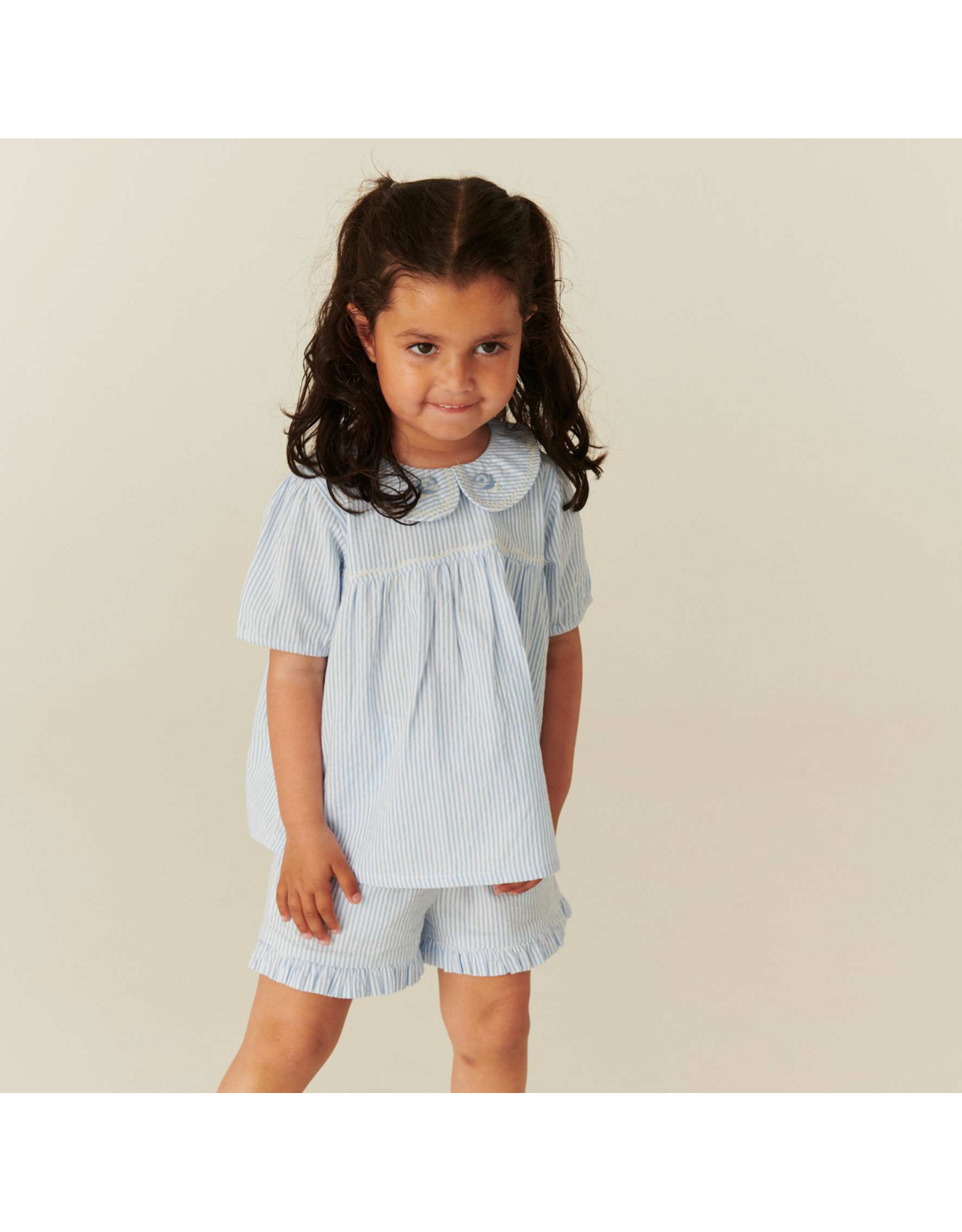 Copenhagen Colors SEERSUCKER BLOUSE W. COLLAR SKY BLUE W CREAM STRIPE