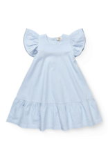 Copenhagen Colors SEERSUCKER DRESS W. FRILL SLEEVES SKY BLUE W CREAM STRIPE W OCEAN BLUE