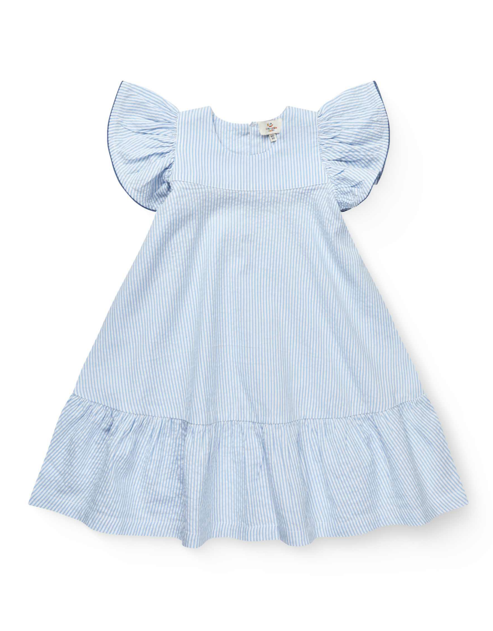 Copenhagen Colors SEERSUCKER DRESS W. FRILL SLEEVES SKY BLUE W CREAM STRIPE W OCEAN BLUE