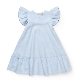 Copenhagen Colors SEERSUCKER DRESS W. FRILL SLEEVES SKY BLUE W CREAM STRIPE W OCEAN BLUE