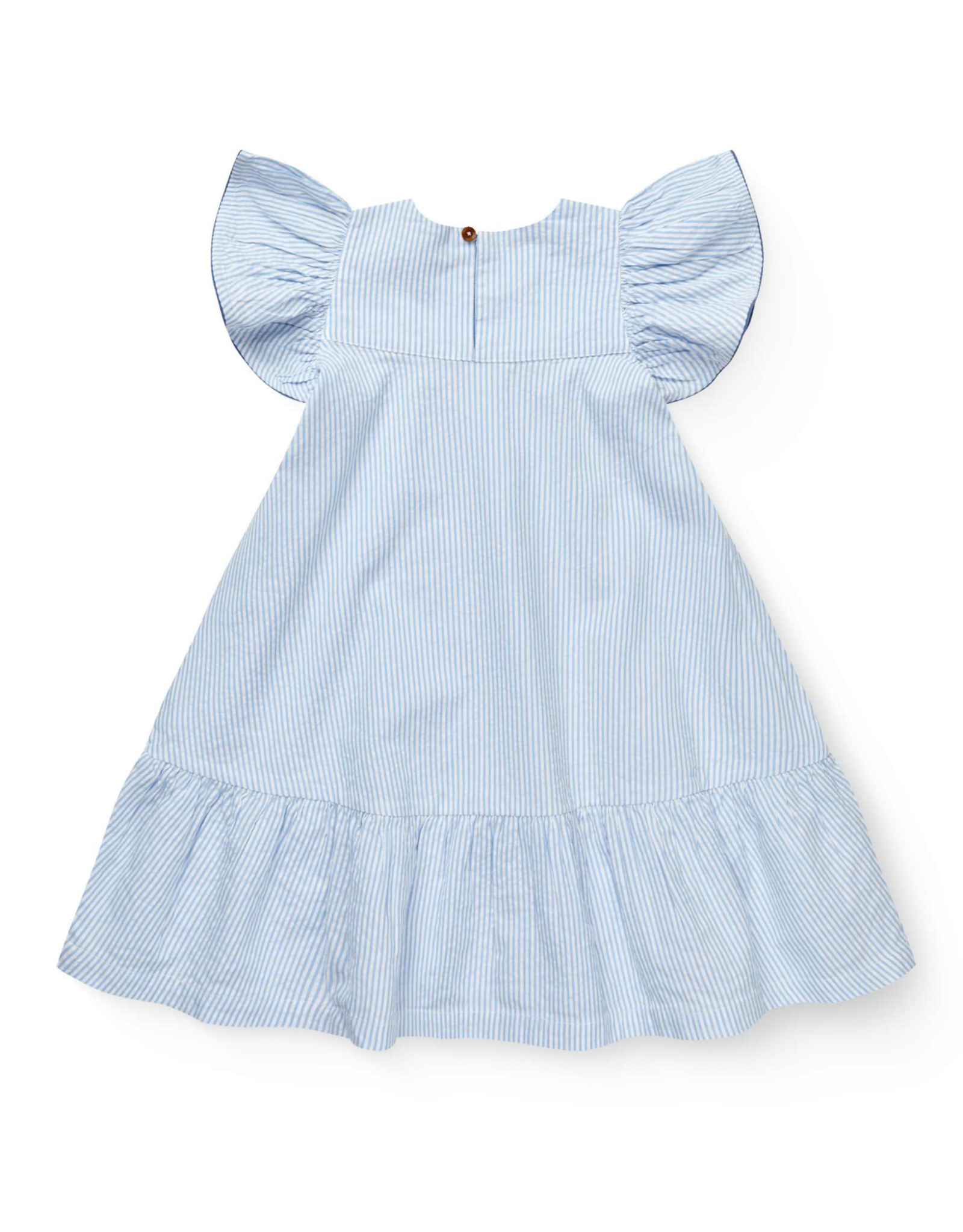 Copenhagen Colors SEERSUCKER DRESS W. FRILL SLEEVES SKY BLUE W CREAM STRIPE W OCEAN BLUE