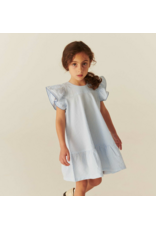 Copenhagen Colors SEERSUCKER DRESS W. FRILL SLEEVES SKY BLUE W CREAM STRIPE W OCEAN BLUE