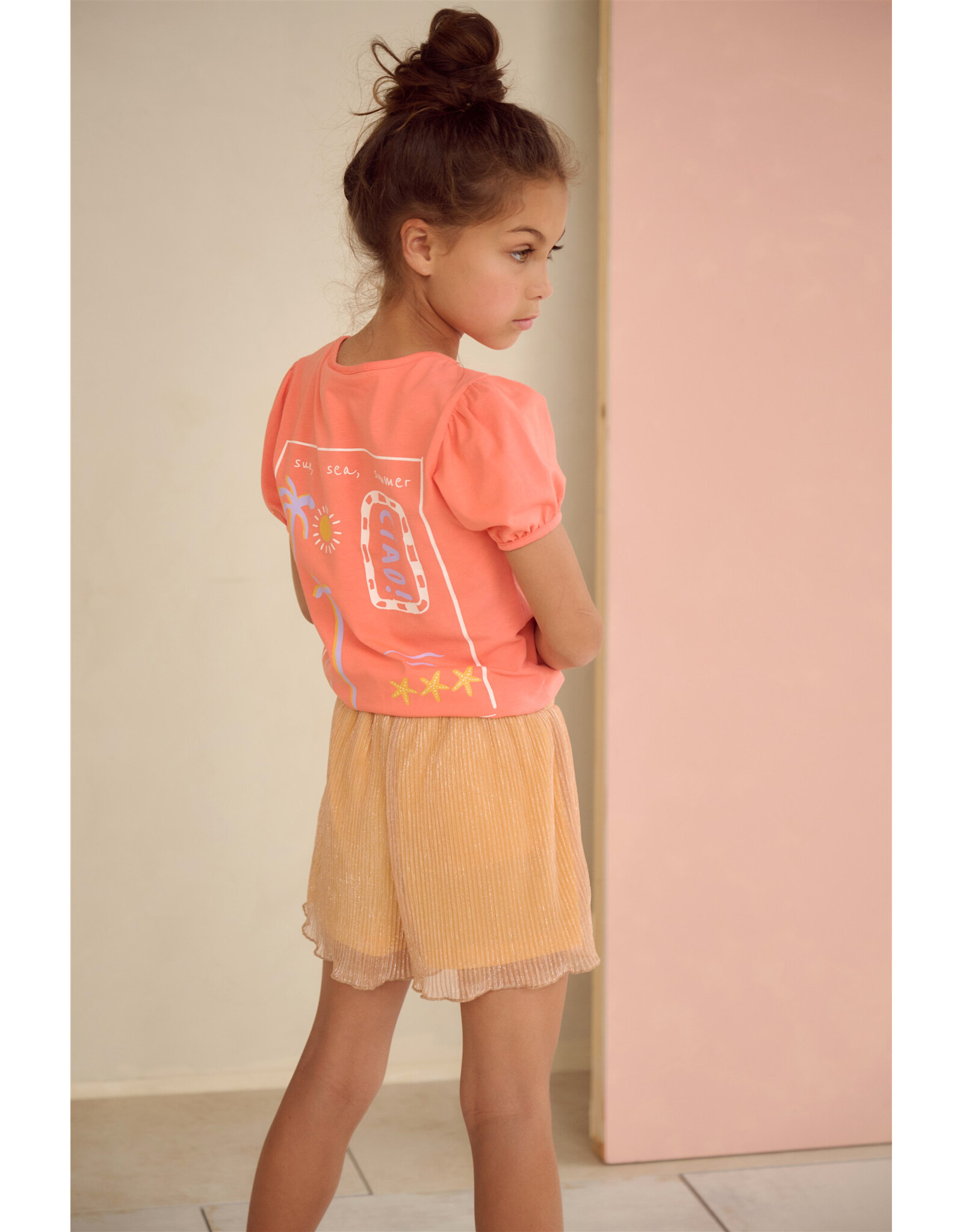 Nono Karen Tshirt S/SL with CIAO print at back Orange Coral