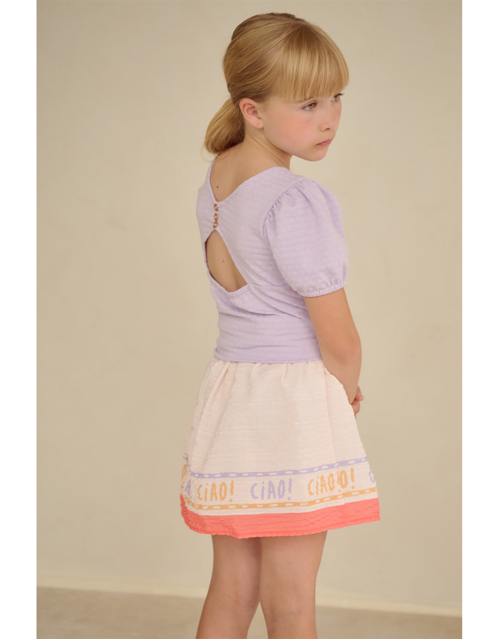 Nono Kiamo Dotted Jersey top with open back Galaxy Lilac