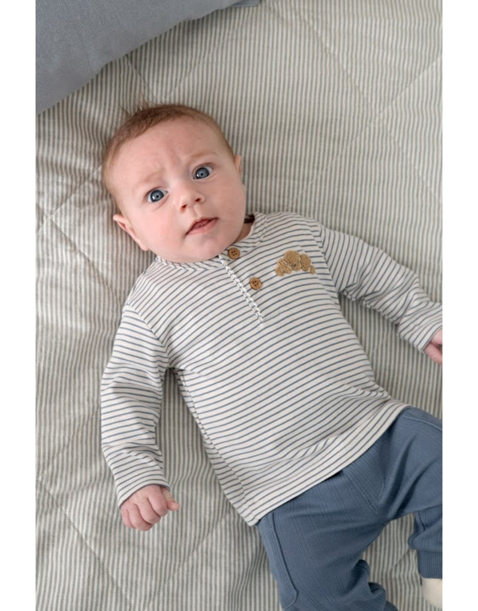 Feetje Longsleeve rib met streep - Breakfast Buddy Blauw