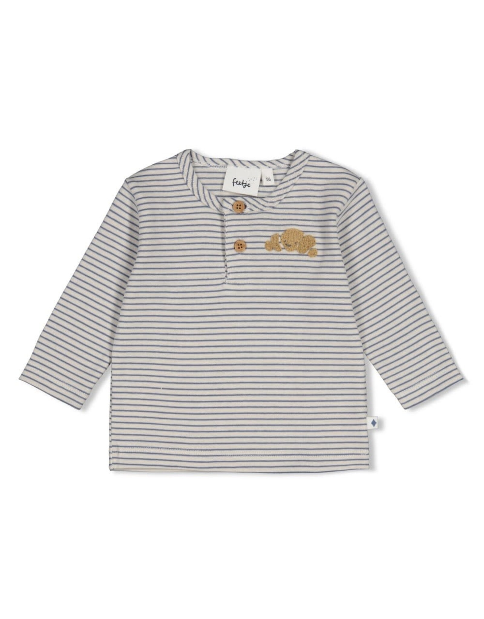 Feetje Longsleeve rib met streep - Breakfast Buddy Blauw