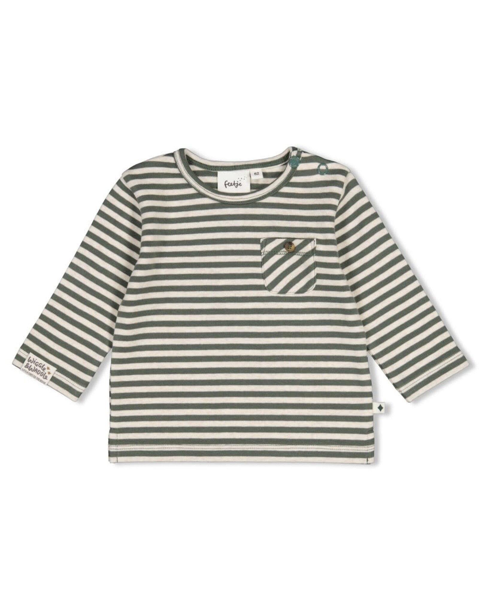 Feetje Longsleeve rib met streep - Wiggle and Waddle Groen
