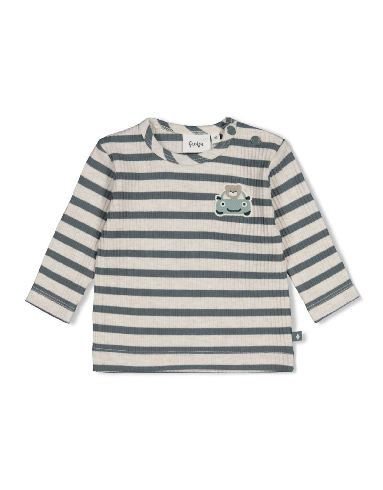 Feetje Longsleeve rib met streep - Beep Beep Zeegroen