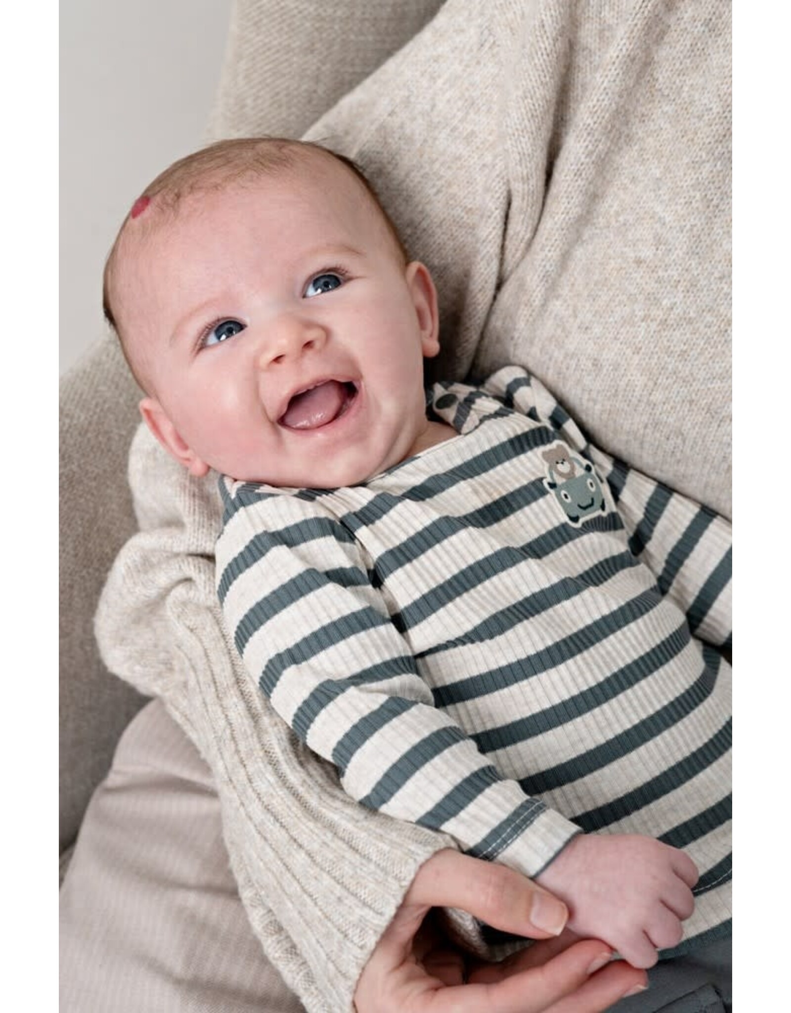 Feetje Longsleeve rib met streep - Beep Beep Zeegroen