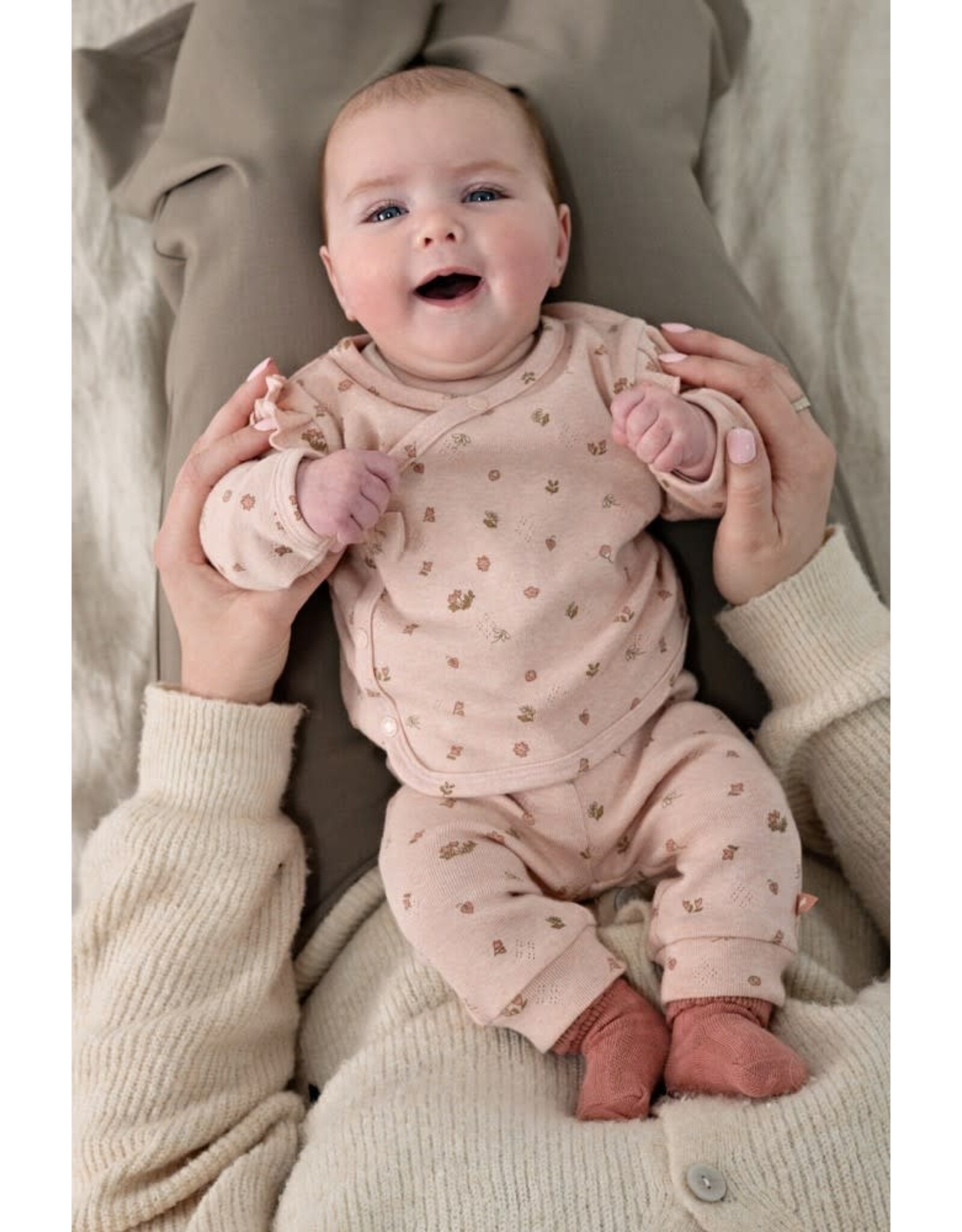 Feetje Overslagshirt pointelle rib AOP - Fall in Love Roze melange