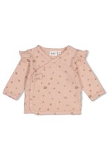 Feetje Overslagshirt pointelle rib AOP - Fall in Love Roze melange