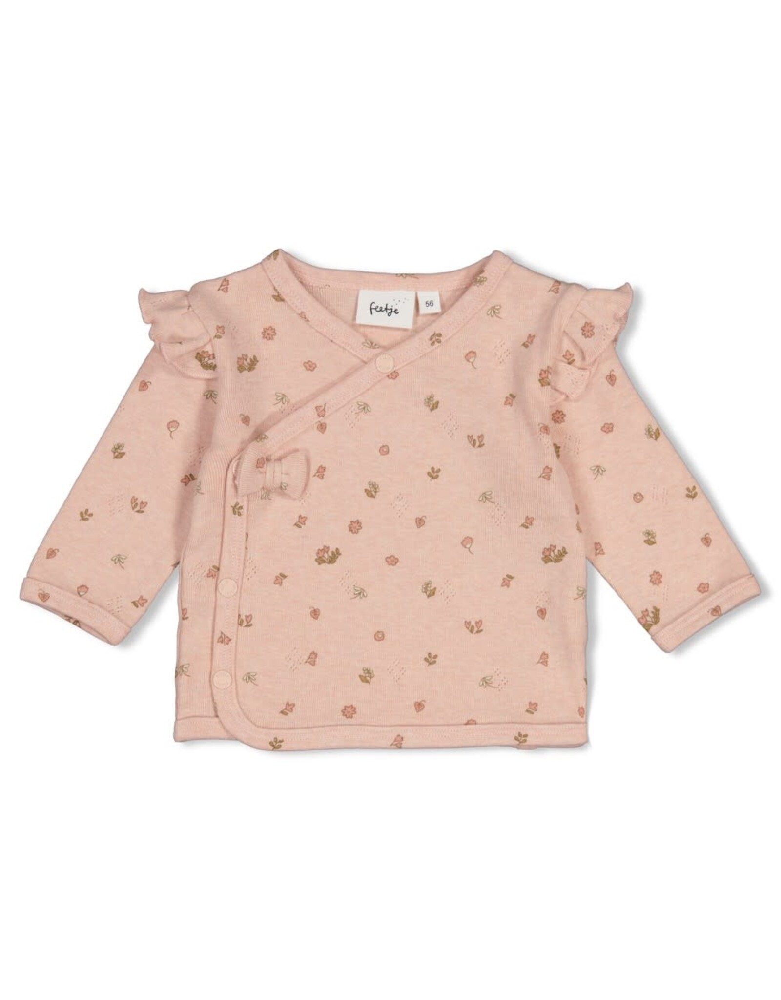 Feetje Overslagshirt pointelle rib AOP - Fall in Love Roze melange