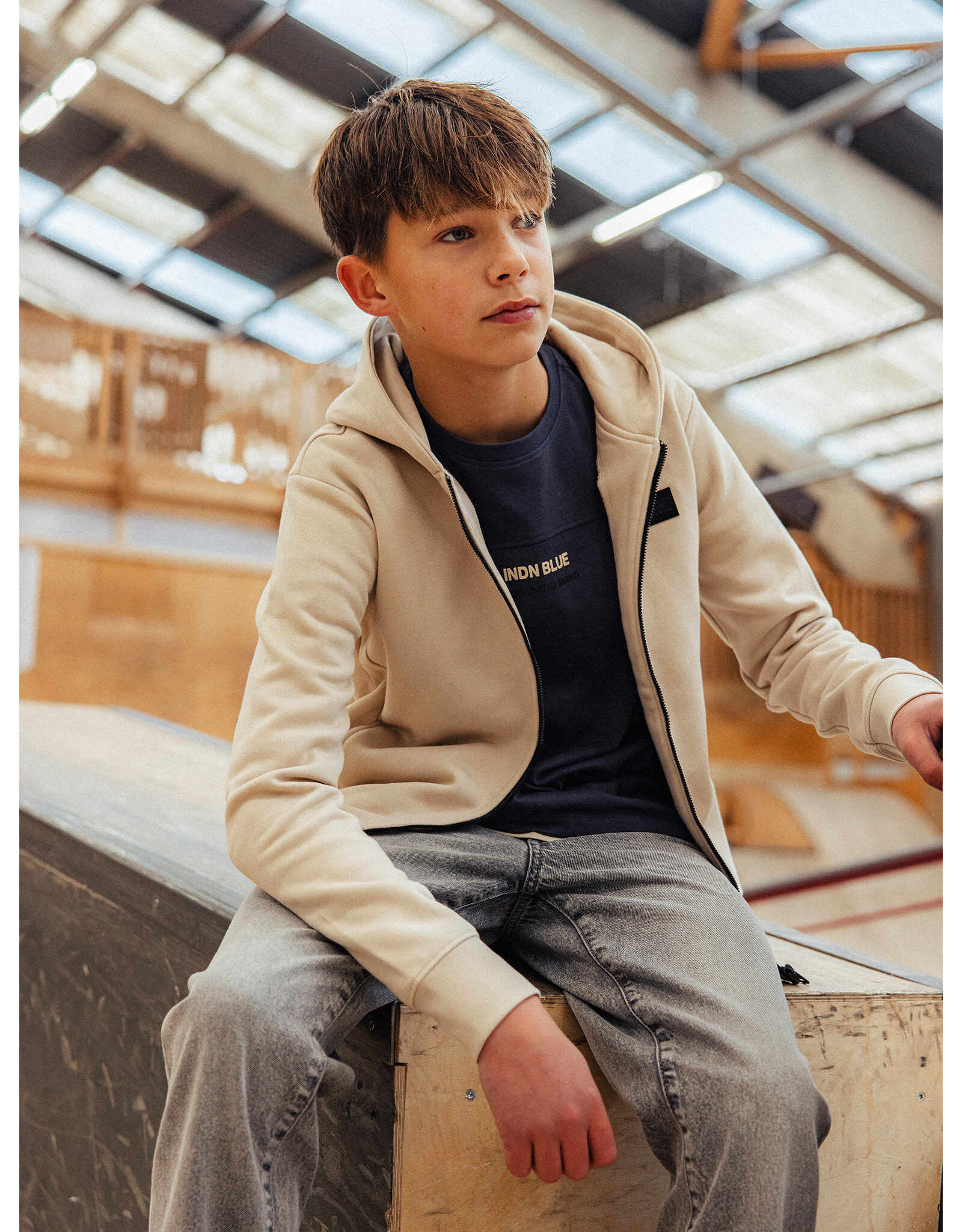 Indian Blue Jeans Hooded Zip Jacket Brushed Pale Sand