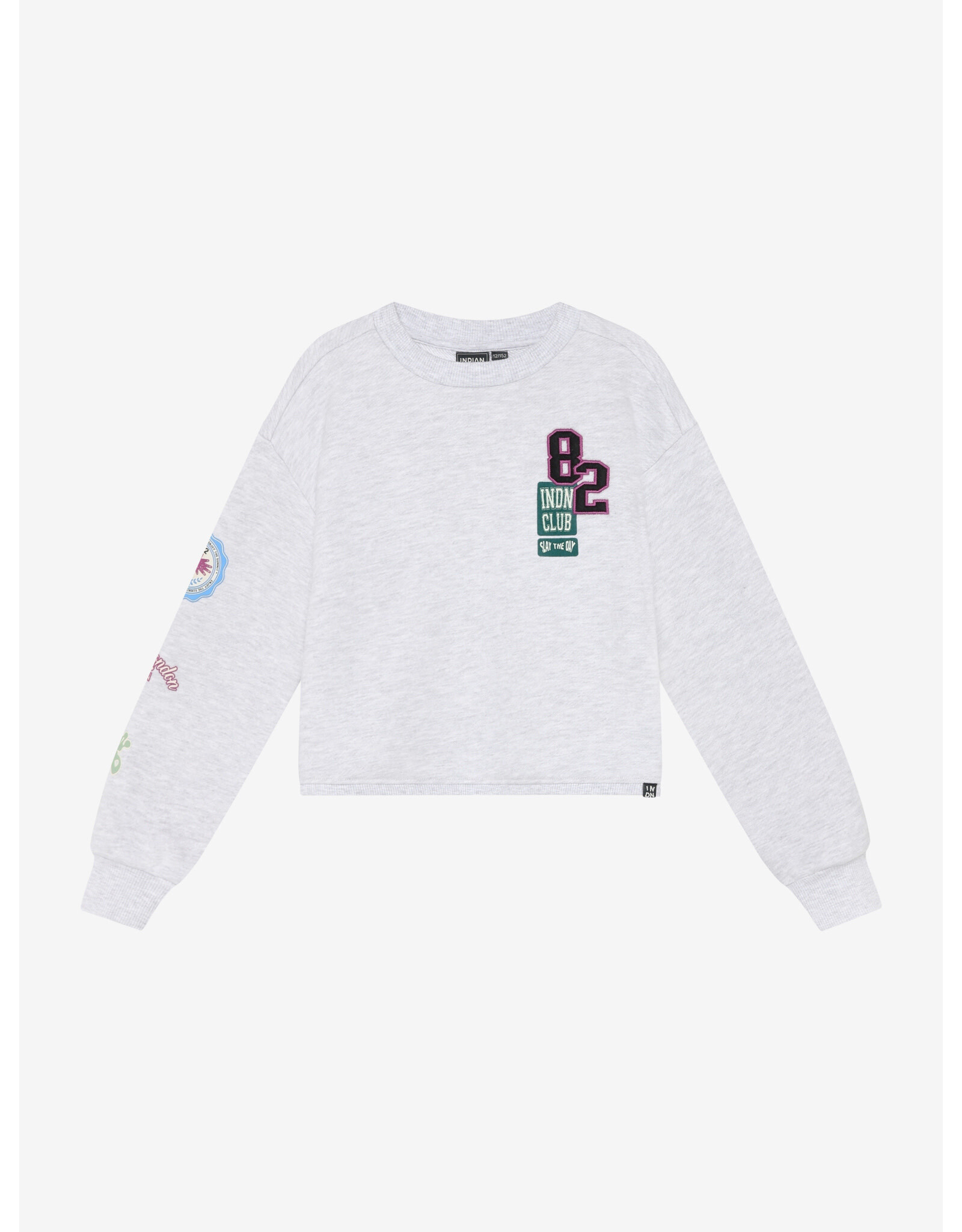 Indian Blue Jeans Sweater Patches Grey White Melange