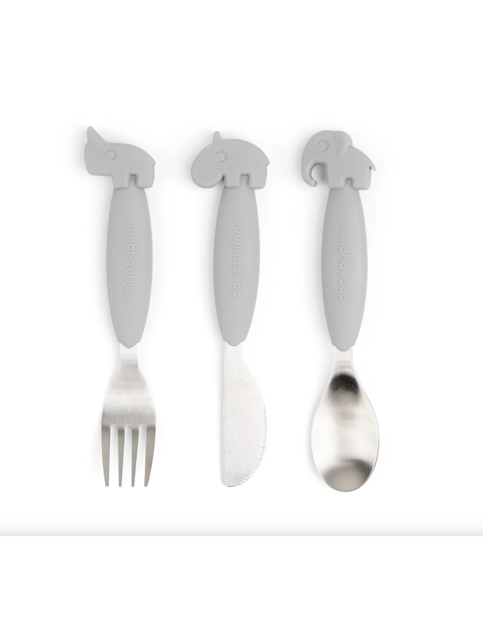 Done by Deer Easy-grip cutlery set Deer friends Grey