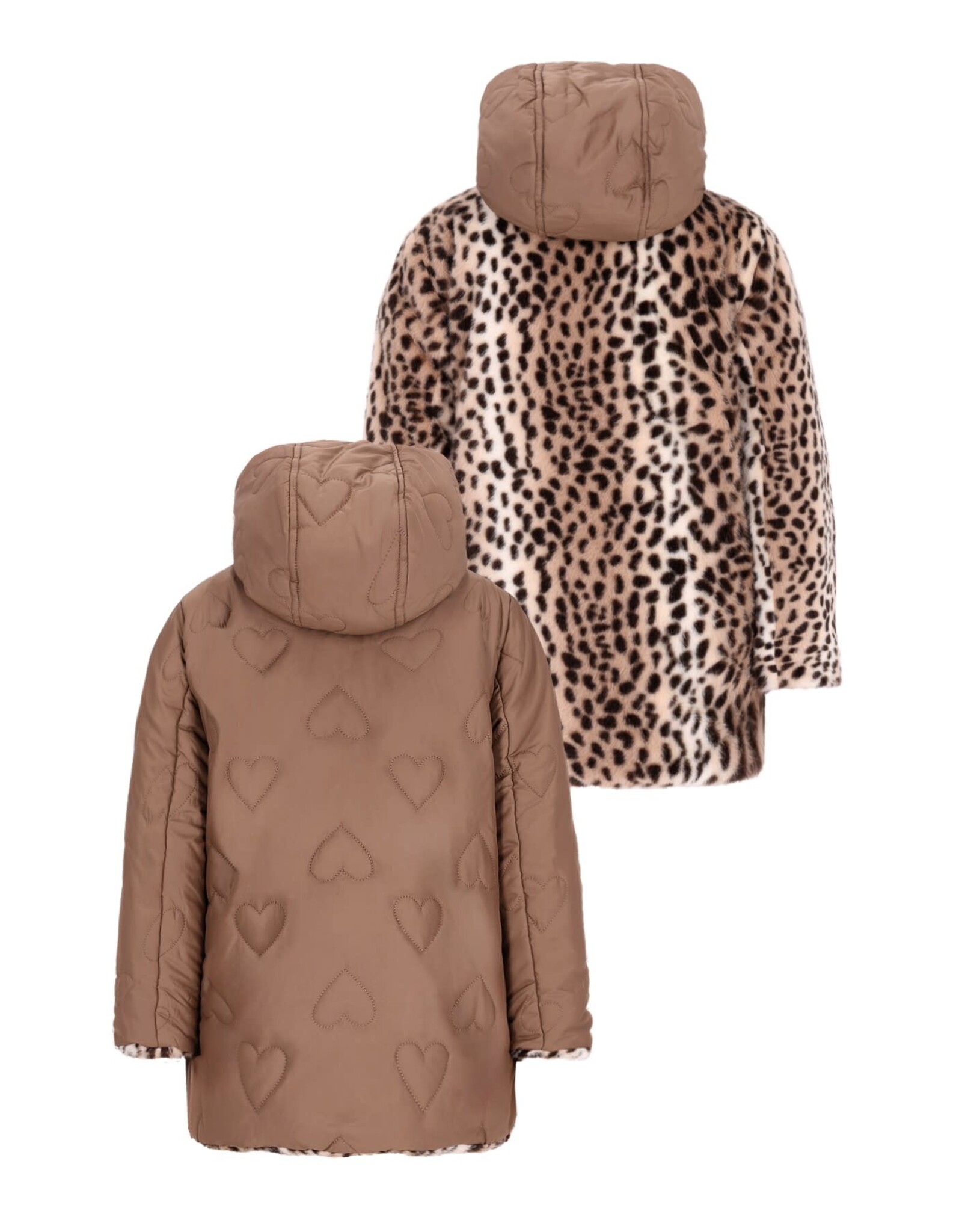 Like Flo Anna Flo girls reversible midi hooded jacket Choco