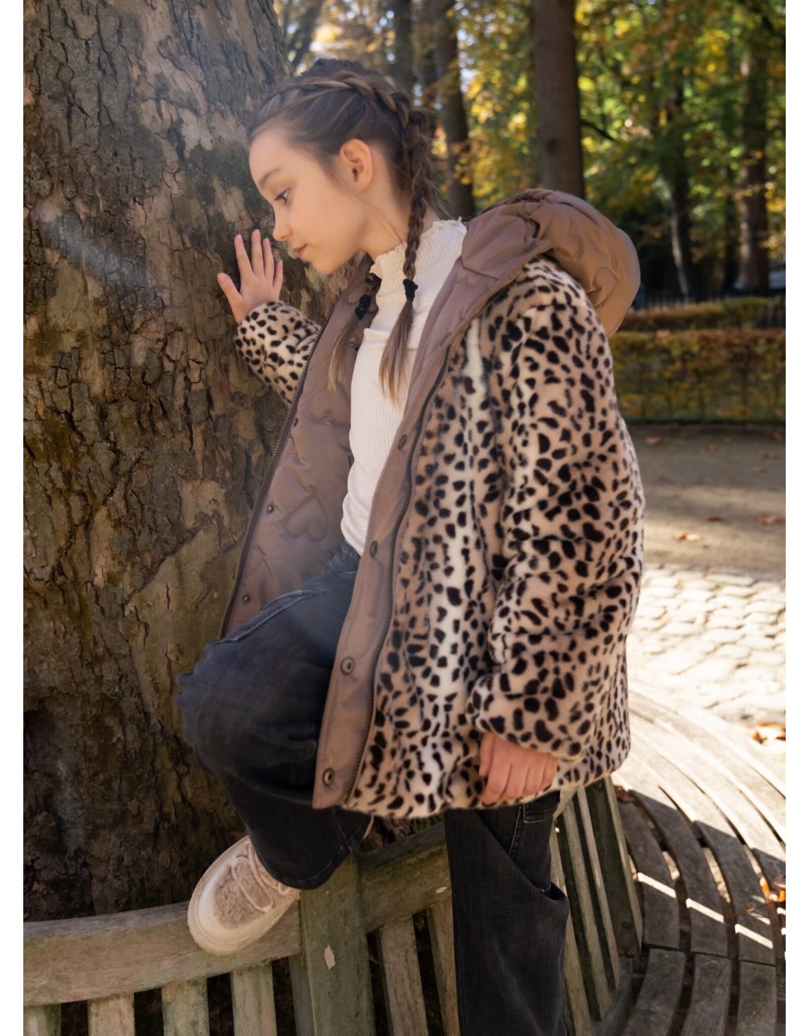 Like Flo Anna Flo girls reversible midi hooded jacket Choco