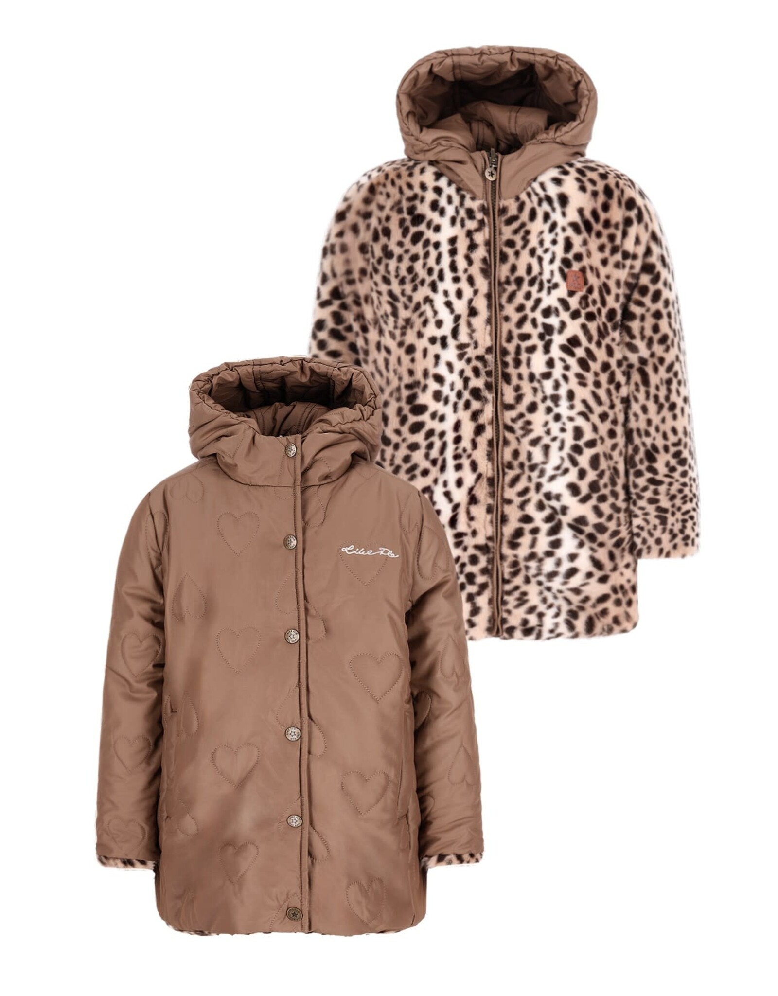 Like Flo Anna Flo girls reversible midi hooded jacket Choco