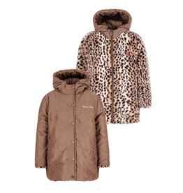 Like Flo Anna Flo girls reversible midi hooded jacket Choco