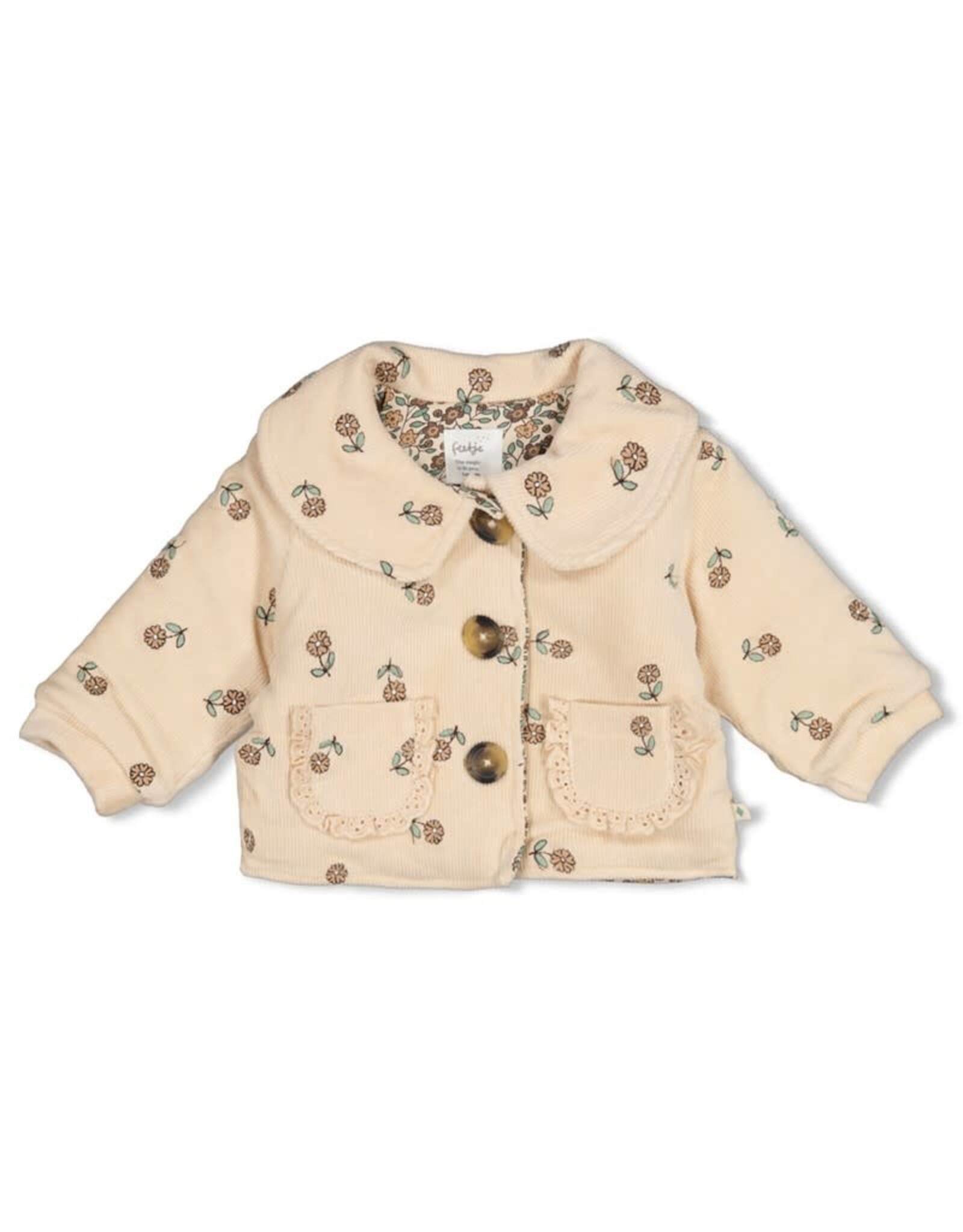 Feetje Jasje velours rib met borduursels Lucky Bloombird Offwhite