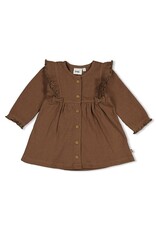 Feetje Jurk pointelle rib AOP Lucky Bloombird bruin
