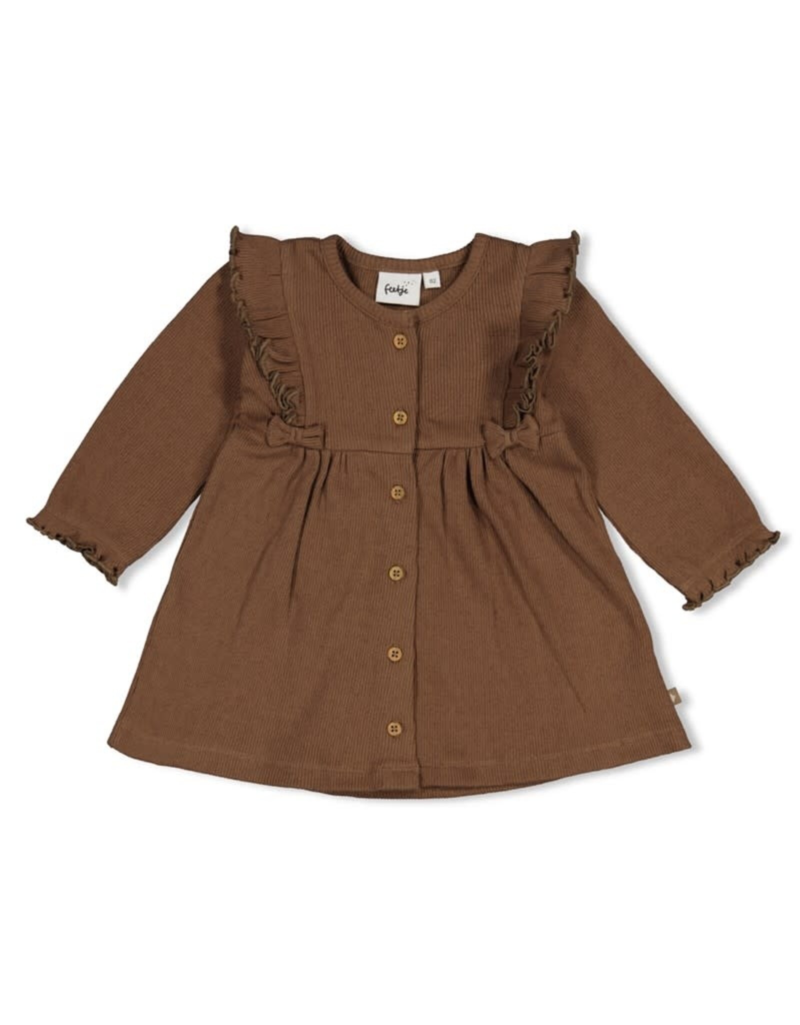 Feetje Jurk pointelle rib AOP Lucky Bloombird bruin