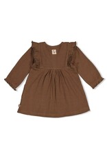 Feetje Jurk pointelle rib AOP Lucky Bloombird bruin