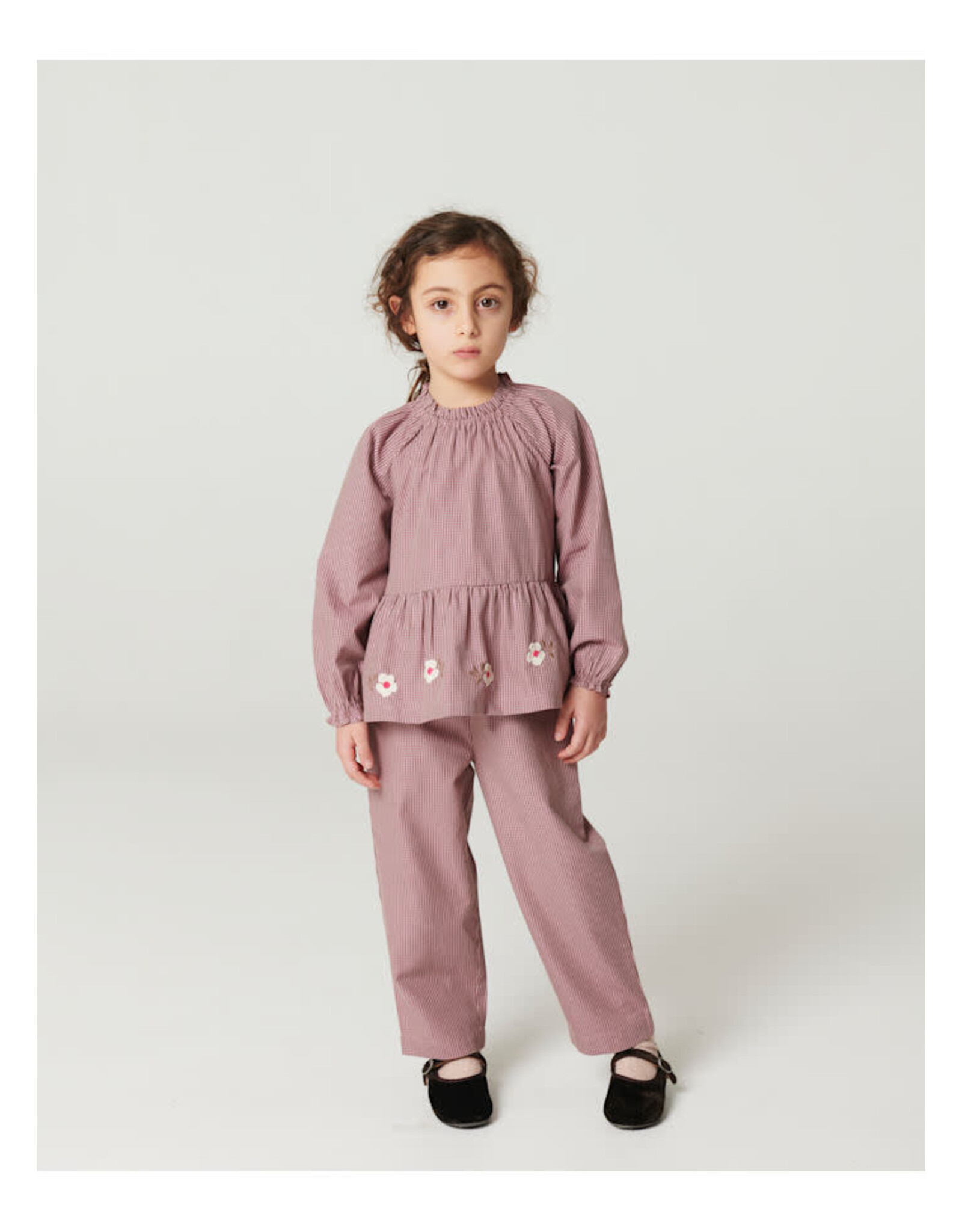 Copenhagen Colors Blouse w. Flower Embroidery Winter Rose Check Comb.