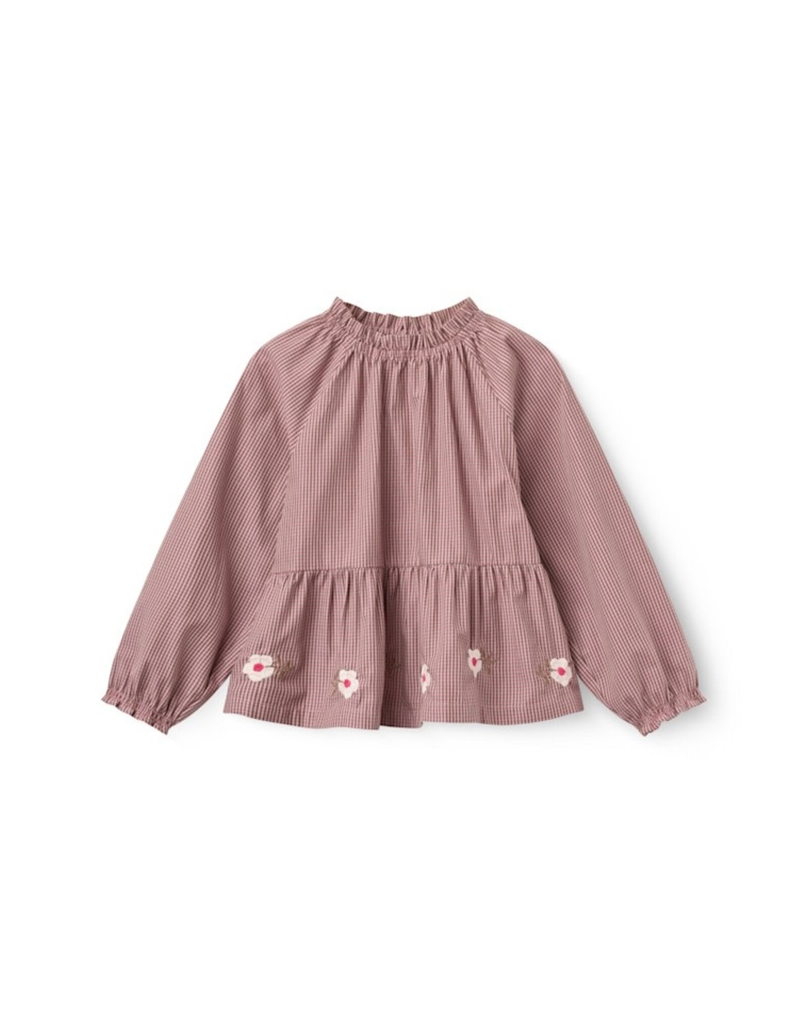 Copenhagen Colors Blouse w. Flower Embroidery Winter Rose Check Comb.